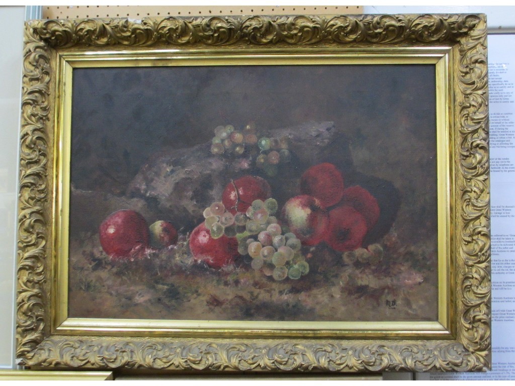 Appraisal: Oil on canvas still life indistinctly initialled lower right