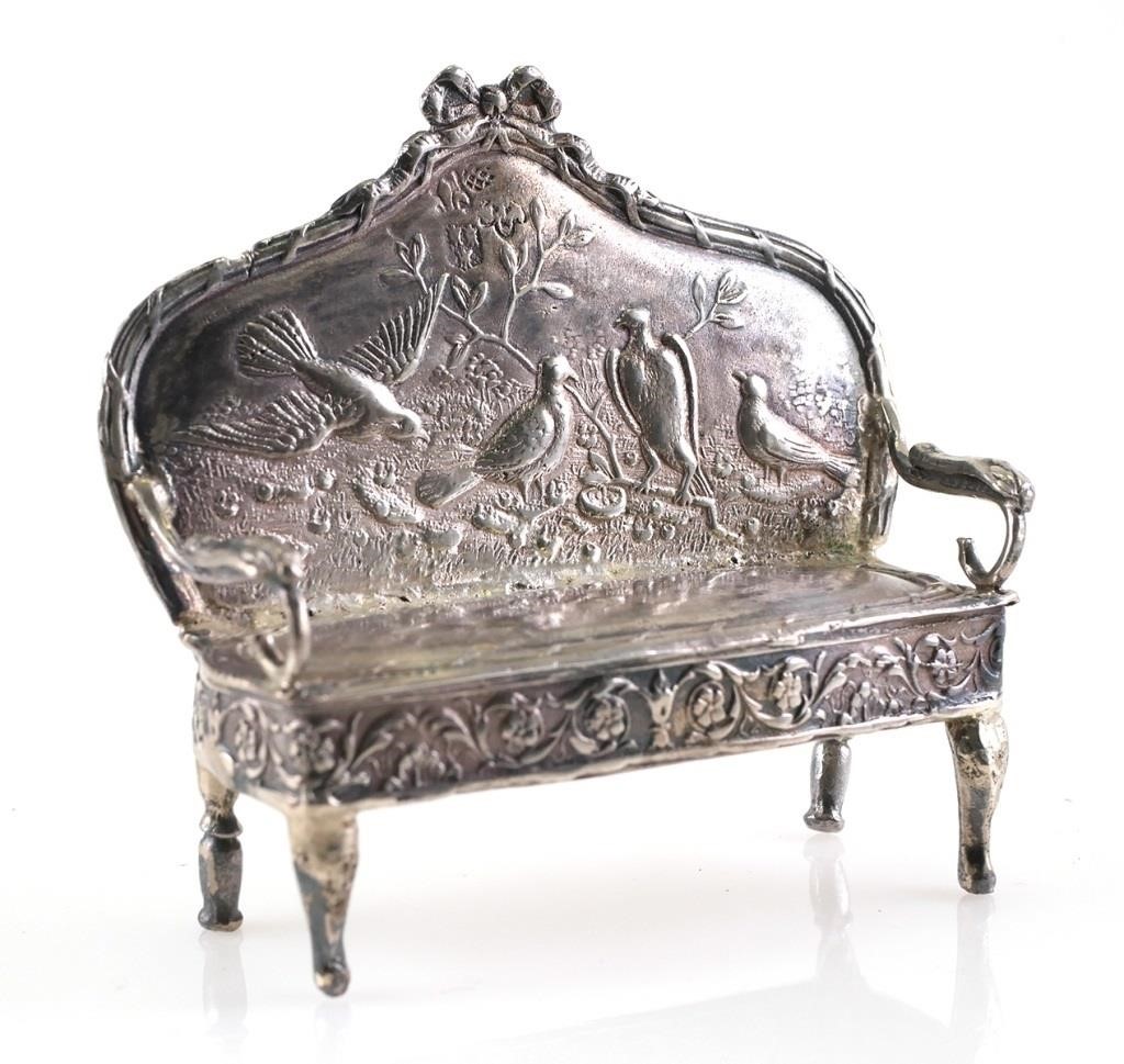 Appraisal: Miniature silver settee loveseat Karl Kurz Kesselstadt Hanau hallmark The