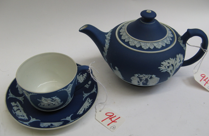 Appraisal: THREE PIECE WEDGWOOD JASPERWARE TEA SET including a small teapot