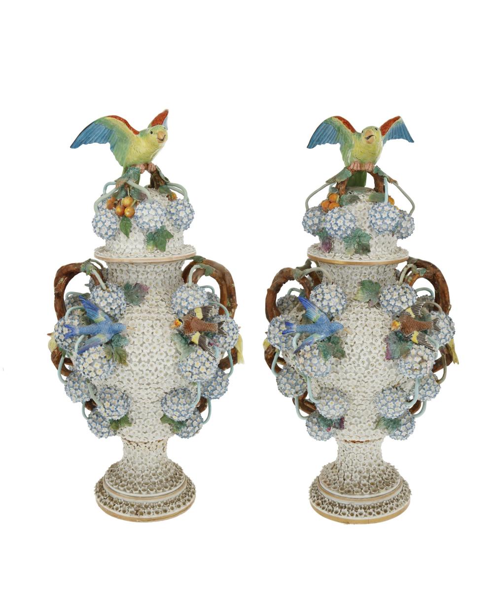 Appraisal: A pair of Meissen Schneeballen porcelain covered urns th Century