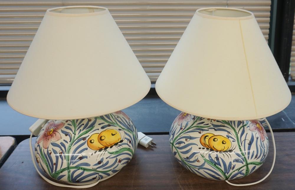 Appraisal: Pair of European Decorated Ceramic Table Lamps H in cm