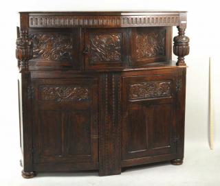 Appraisal: English Carved Oak Court Cupboard English carved oak court cupboard