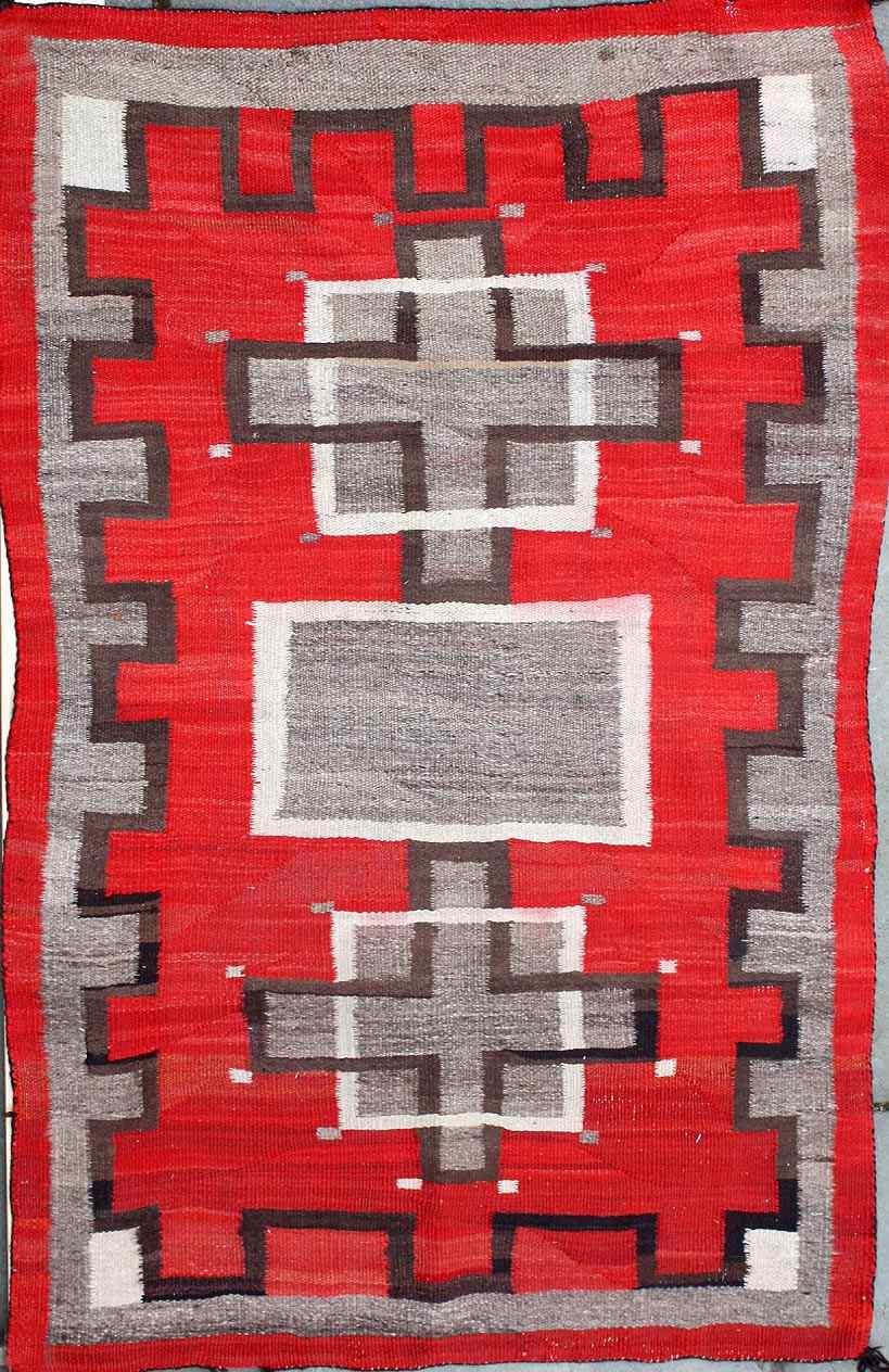 Appraisal: NATIVE AMERICAN RUG ' x ' '' Three bold geometric