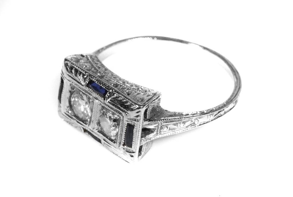 Appraisal: Antique marked k white gold diamond and sapphire ring with