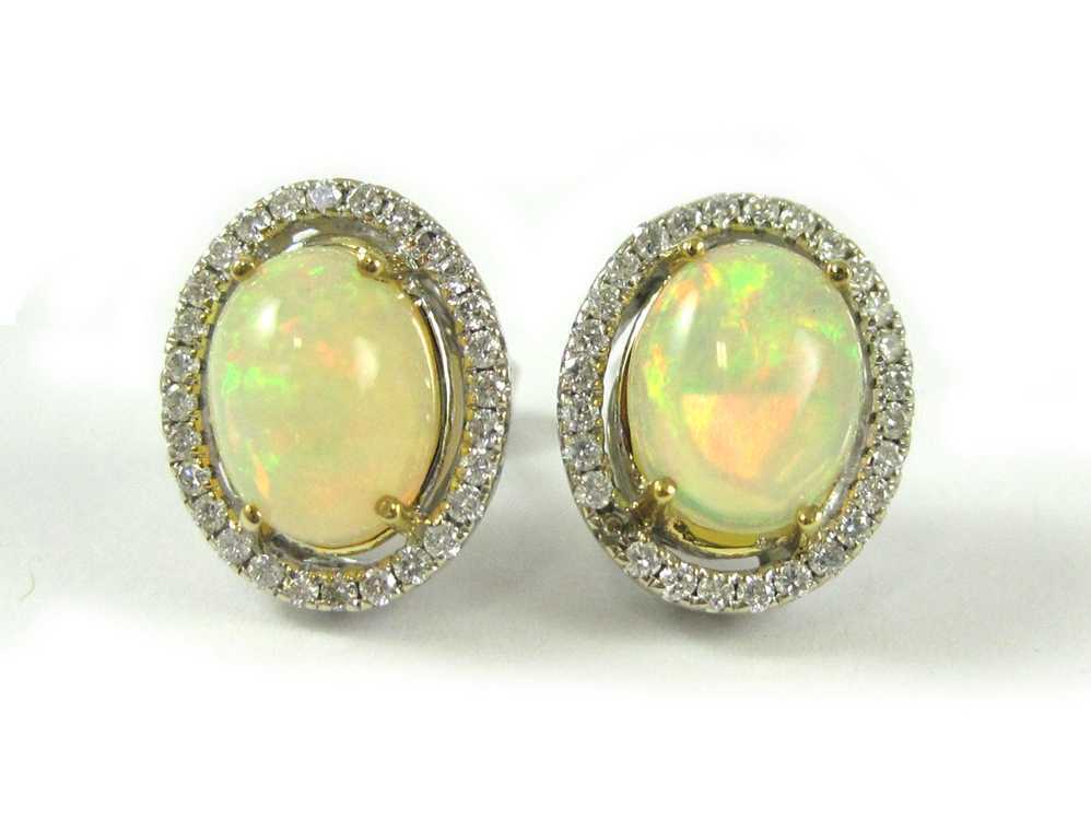 Appraisal: PAIR OF OPAL AND DIAMOND EARRINGS each k white and