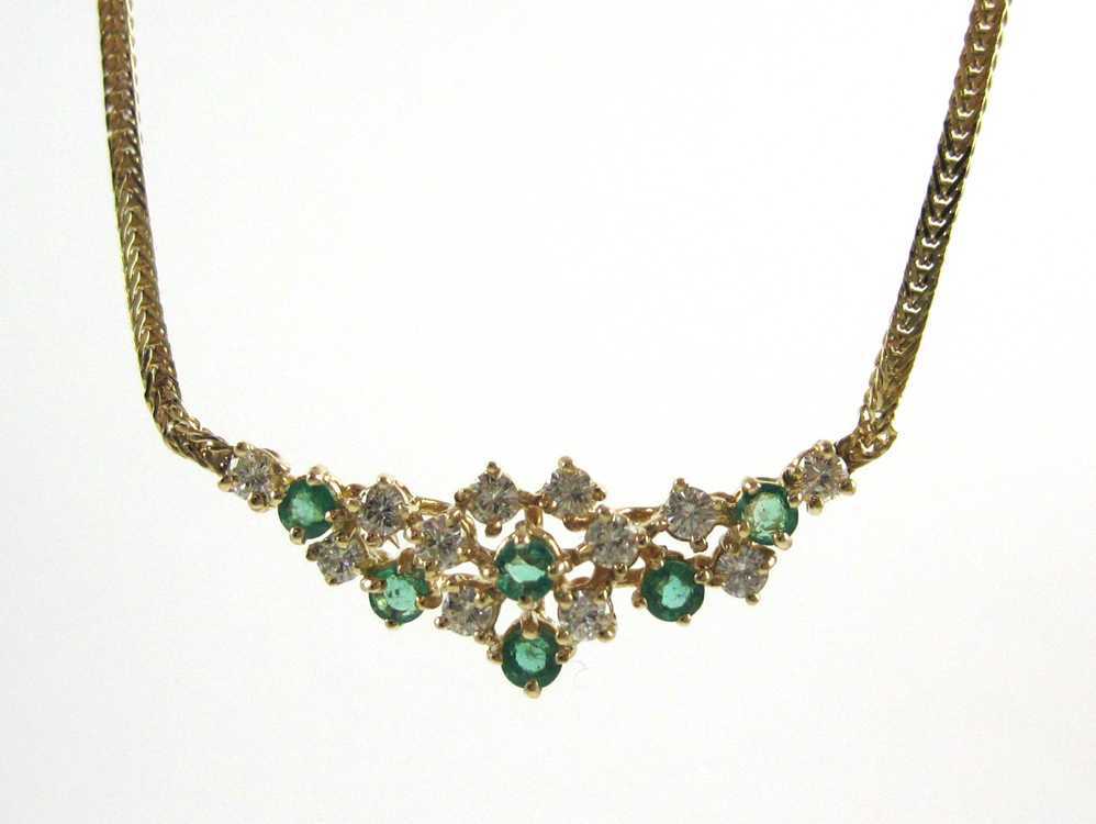 Appraisal: EMERALD DIAMOND AND FOURTEEN KARAT GOLD NECKLACE measuring - inches