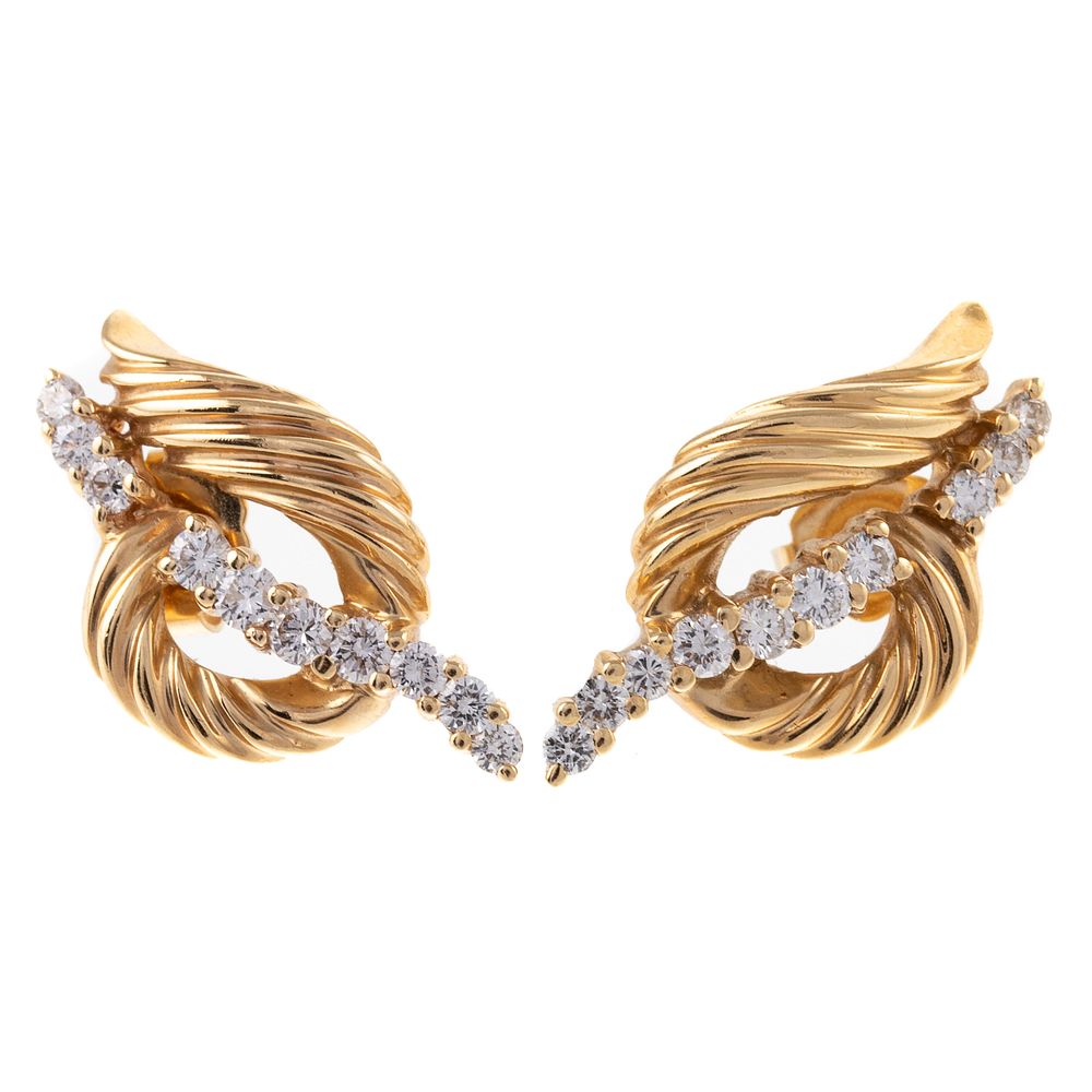 Appraisal: A Pair of Twisted Ribbon Diamond Earrings in K K