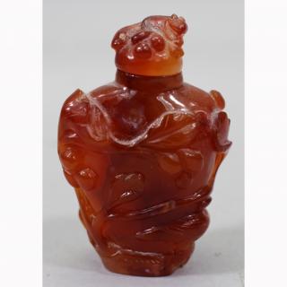 Appraisal: Chinese Carved Agate Snuff Bottle Signed Stopper Chinese Carved Agate