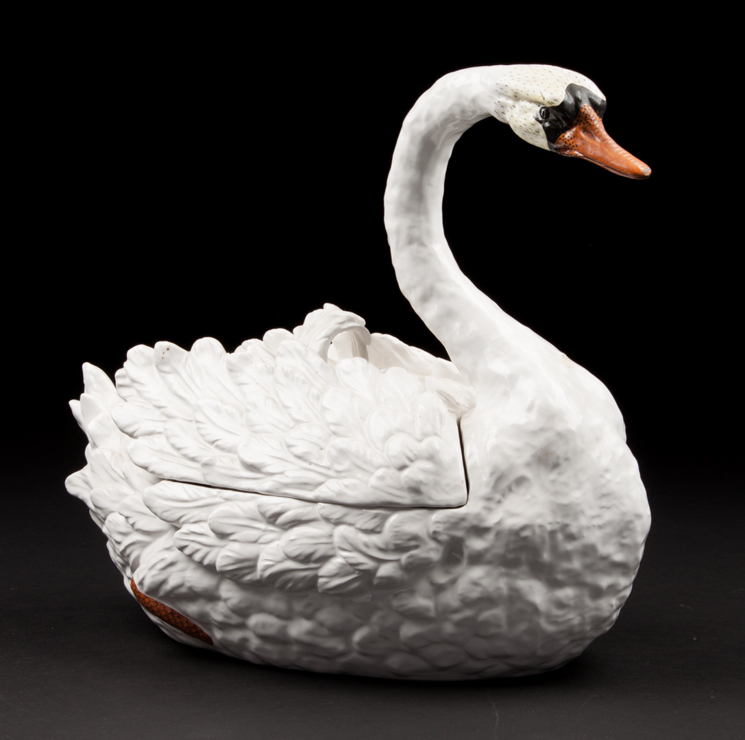 Appraisal: Continental faience swan soup tureen th century probably Italian in