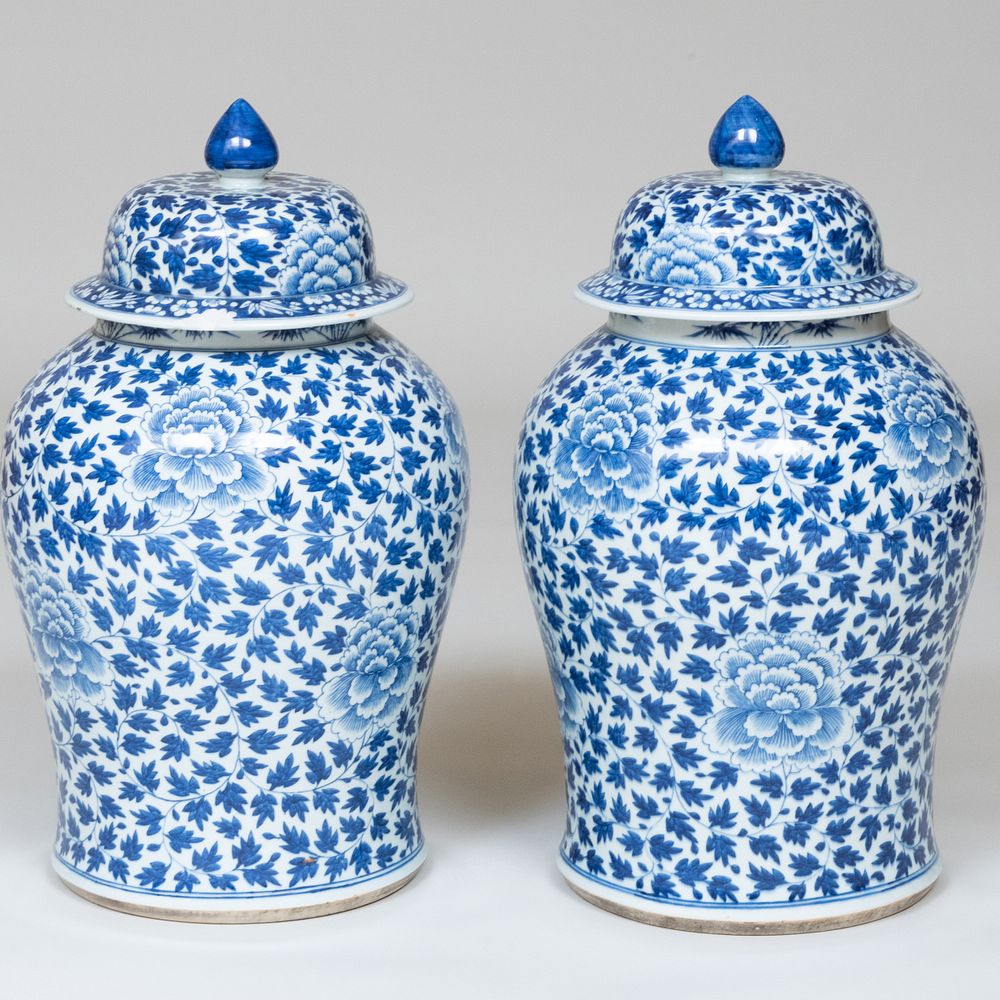 Appraisal: Large Pair of Chinese Blue and White Porcelain Jars and