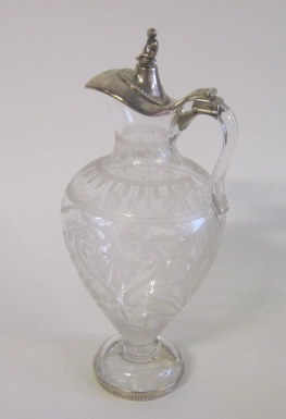 Appraisal: Continental silver mounted etched glass ewer late th century