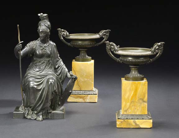 Appraisal: Pair of Louis Philippe Bronze and Marble Garniture Coupes second