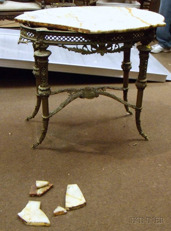 Appraisal: Victorian Onyx Turtle-top Cast Brass Center Table