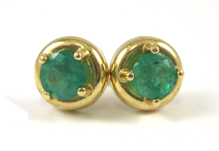 Appraisal: PAIR OF EMERALD EAR STUDS each k yellow gold set