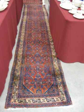 Appraisal: Hamadan Persian Handmade Runner geometrics on red field ' ''