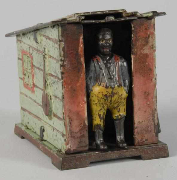 Appraisal: Cast Iron Cabin Mechanical Bank Description Manufactured by J E