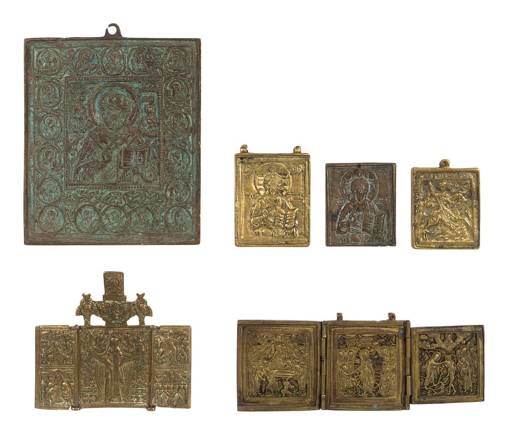 Appraisal: Six Russian Cast Bronze Miniature Icon Panels Six Russian Cast