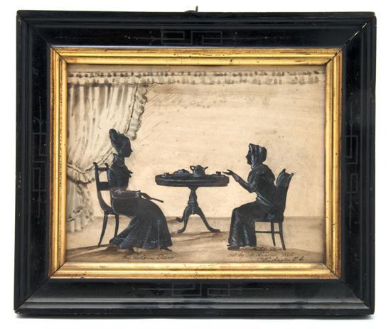 Appraisal: A Silhouette of Two Women Having Tea M Andrews depicting