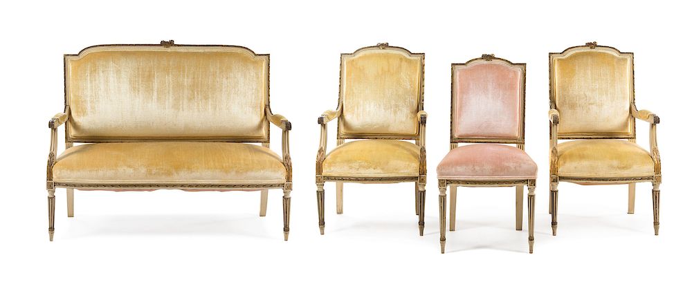 Appraisal: A Louis XVI Style Painted Parlor Suite LATE A Louis