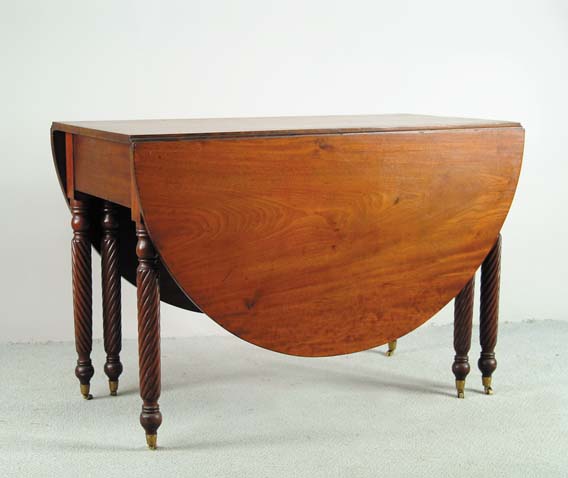 Appraisal: FINE SPIRAL CARVED GATELEG SHERATON DINING TABLE Half round with