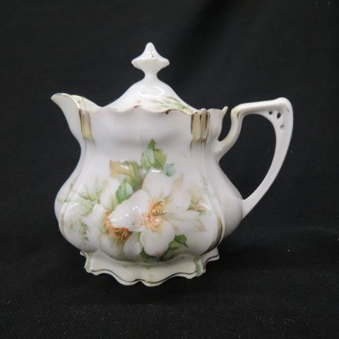 Appraisal: R S Prussia Porcelain Syrup Pitcher floral signed