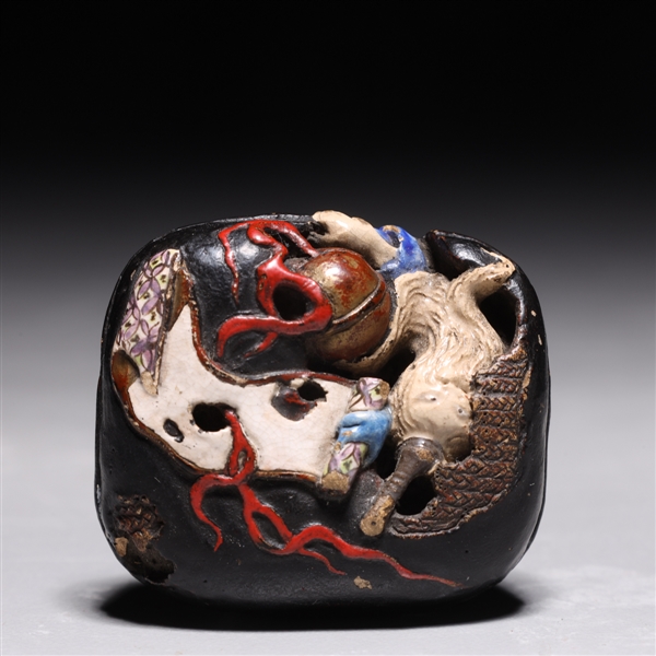 Appraisal: Antique Japanese elaborate ceramic netsuke with signature to base large