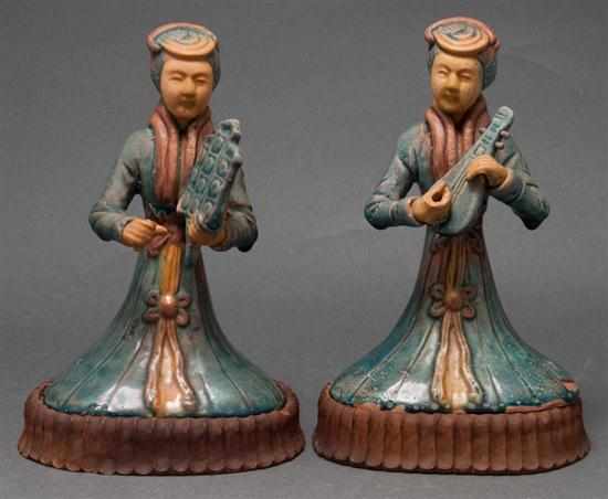 Appraisal: Pair of Chinese painted terracotta female court musician figures each