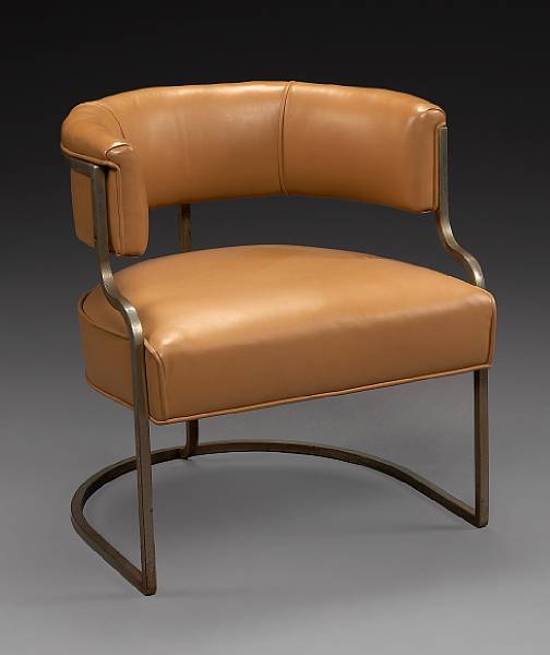 Appraisal: An Art Deco chrome and leather club chair circa The