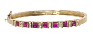 Appraisal: Ruby diamond and k yellow gold bangle bracelet Ruby diamond