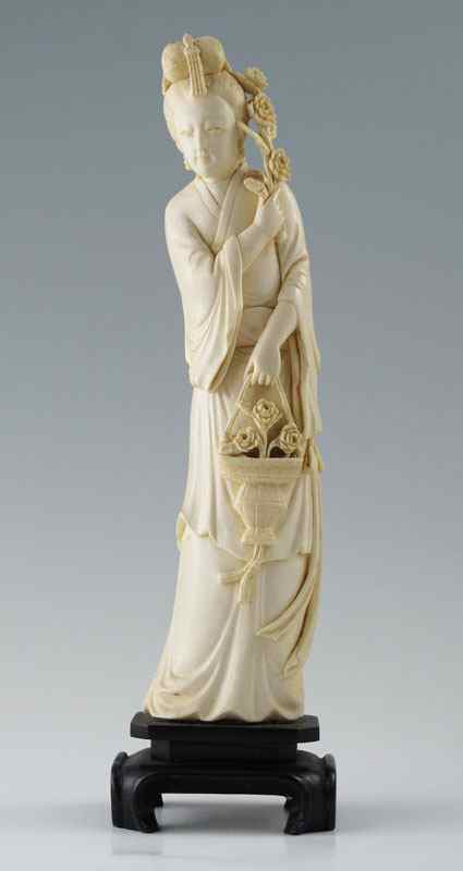 Appraisal: CARVED IVORY FIGURAL MAIDEN TUSK Carved ivory tusk in the