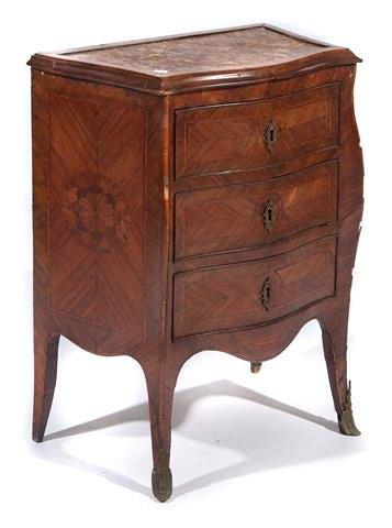 Appraisal: A LOUIS XV STYLE WALNUT AND SERPENTINE PETITE COMMODE the