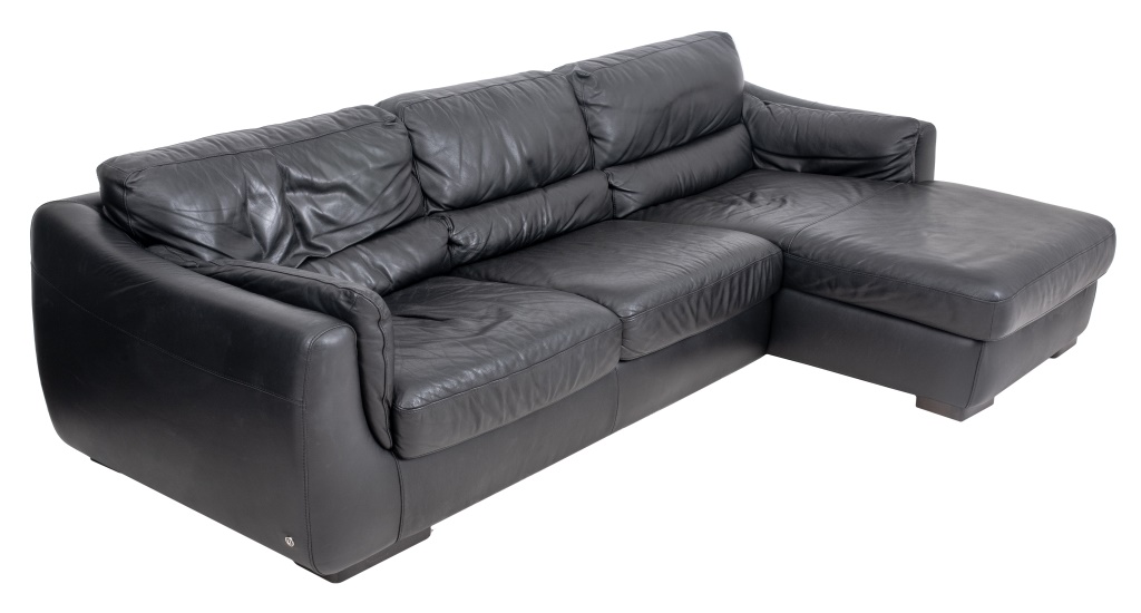 Appraisal: ITALIAN NATUZZI BLACK LEATHER SECTIONAL SOFA Italian Natuzzi black leather