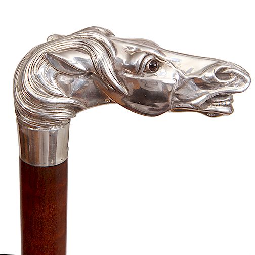 Appraisal: Sterling Horse Dress Cane- Exclusive on Bidsquare Sterling Horse Dress