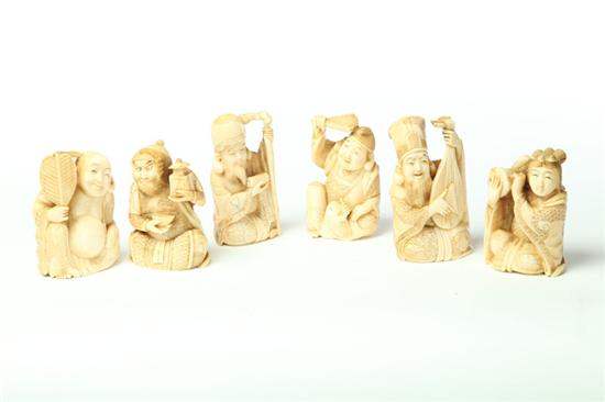 Appraisal: SIX IVORY CARVINGS China st half- th century Seated figures