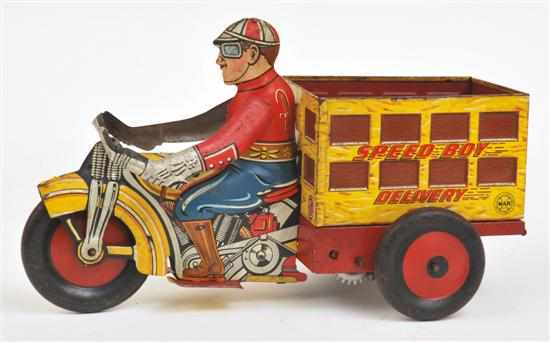 Appraisal: LOUIS MARX WIND UP 'SPEED BOY' DELIVERY RIDER TRIKE American