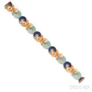 Appraisal: kt Gold and Enamel Bracelet Italy designed as blue and