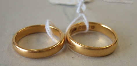 Appraisal: Two ct gold plain wedding rings Birmingham and