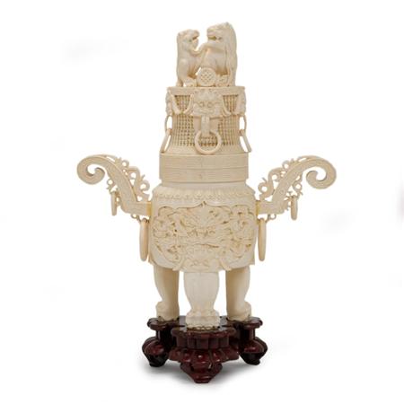 Appraisal: Chinese Carved Ivory Covered Footed Vessel Estimate -