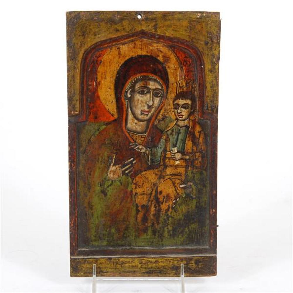 Appraisal: ANTIQUE PAINTED RUSSIAN ICON HODIGITRIA MOTHER OF GOD IN KOVCHEG