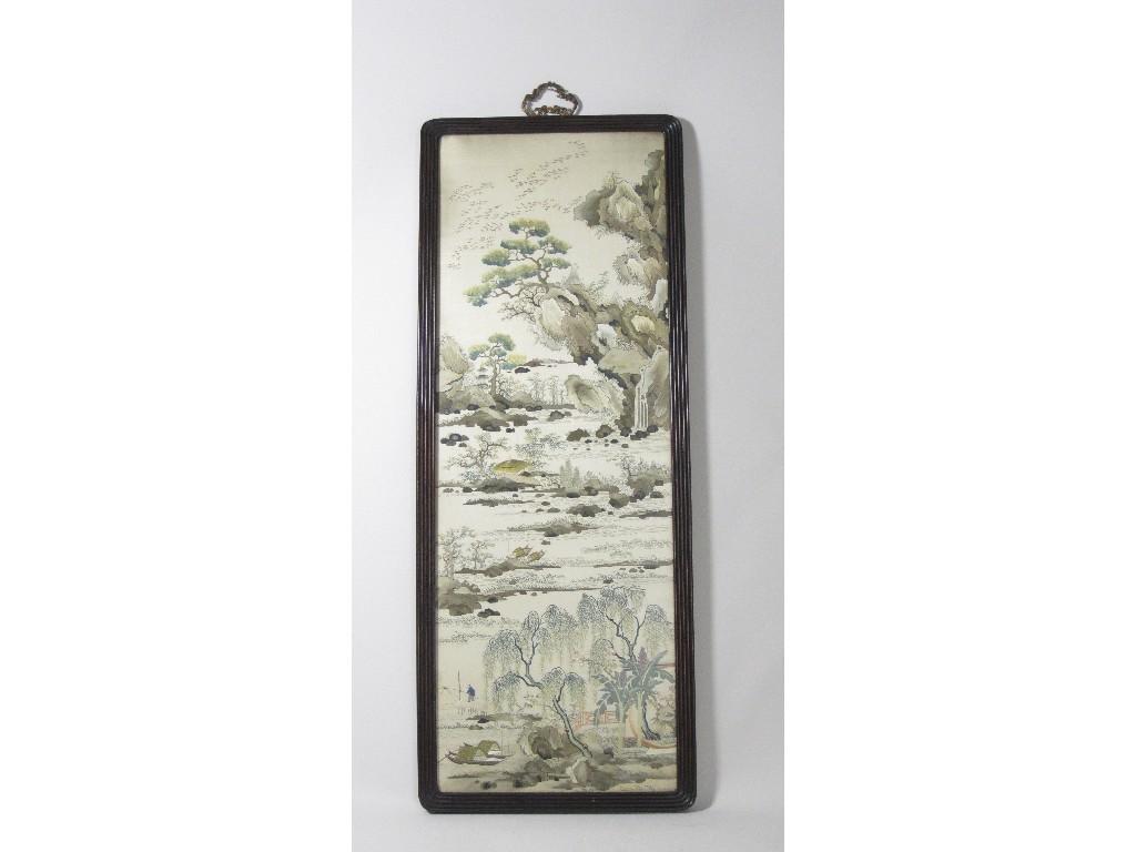 Appraisal: A framed Chinese Embroidered Panel of Landscape with birds trees