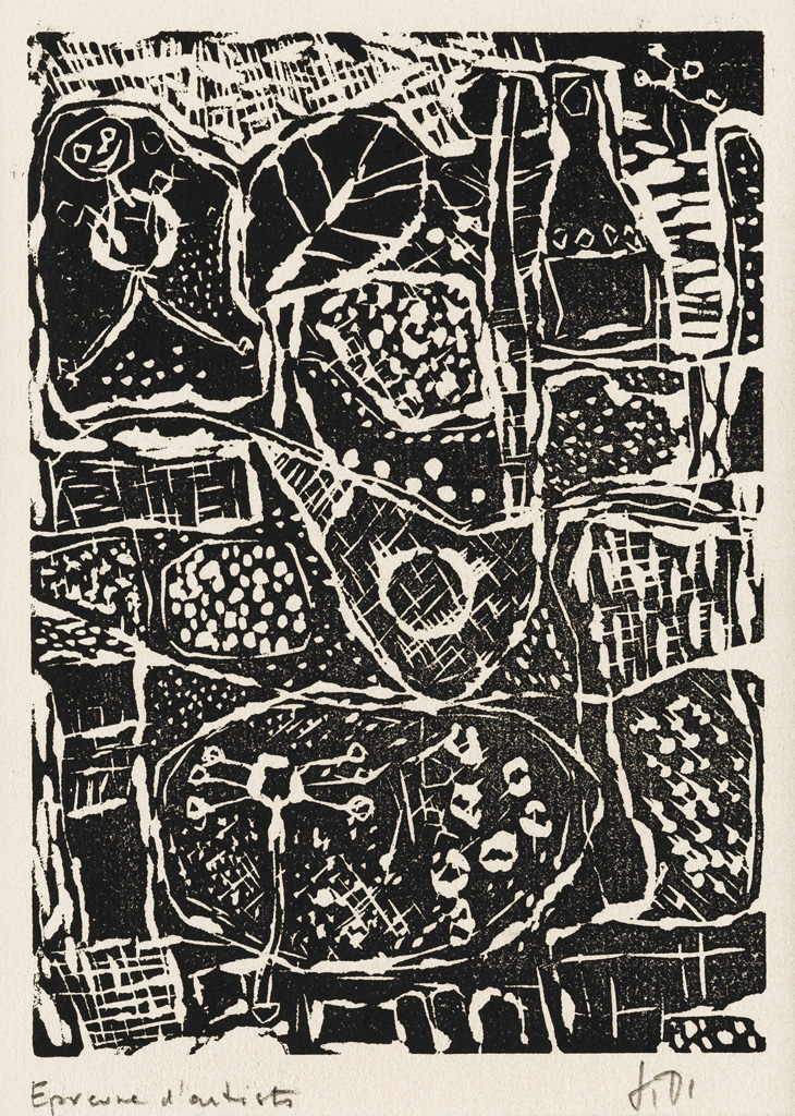 Appraisal: JEAN DUBUFFET Paysage avec personnage Linoleum cut x mm x