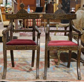 Appraisal: Pair of Moorish style inlaid armchairs c Pair of Moorish