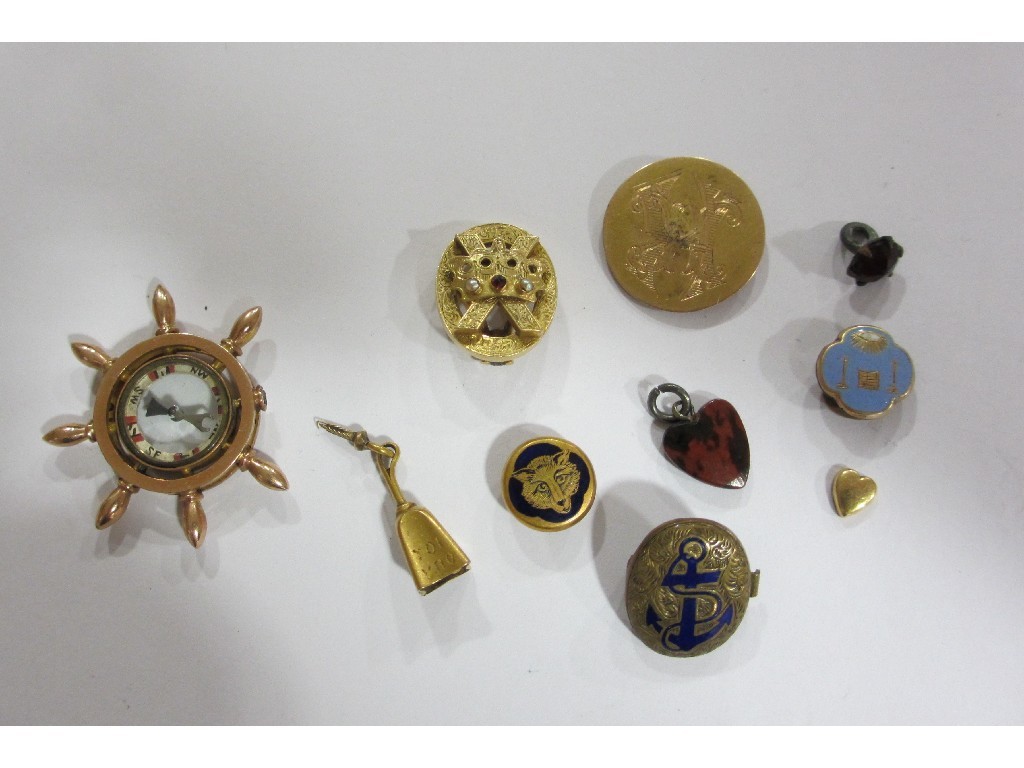 Appraisal: Lot of shirt studs and fobs to include gold compass