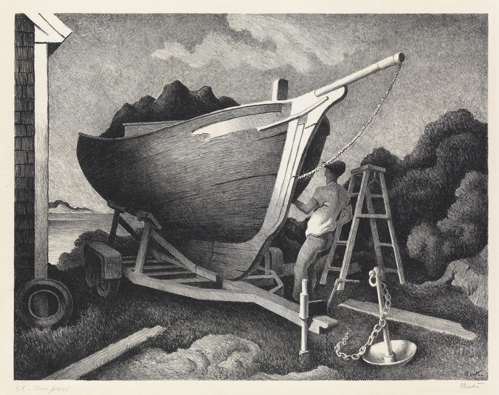 Appraisal: THOMAS HART BENTON Repairing the Sloop Lithograph x mm x