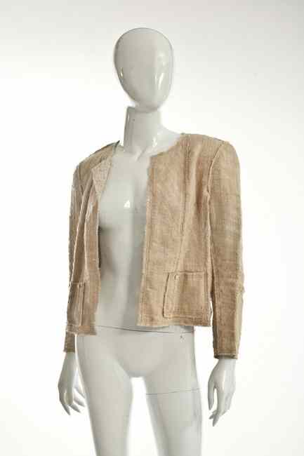 Appraisal: CHANEL BEIGE SILK BLEND BOUCL AND ORGANZA JACKET Spring size