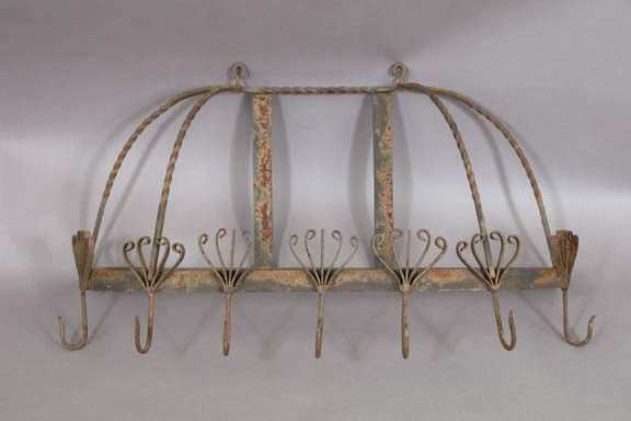 Appraisal: Continental Provincial Wrought-Iron Seven-Hook Demi-lune Wall Hanging Pot Rack each