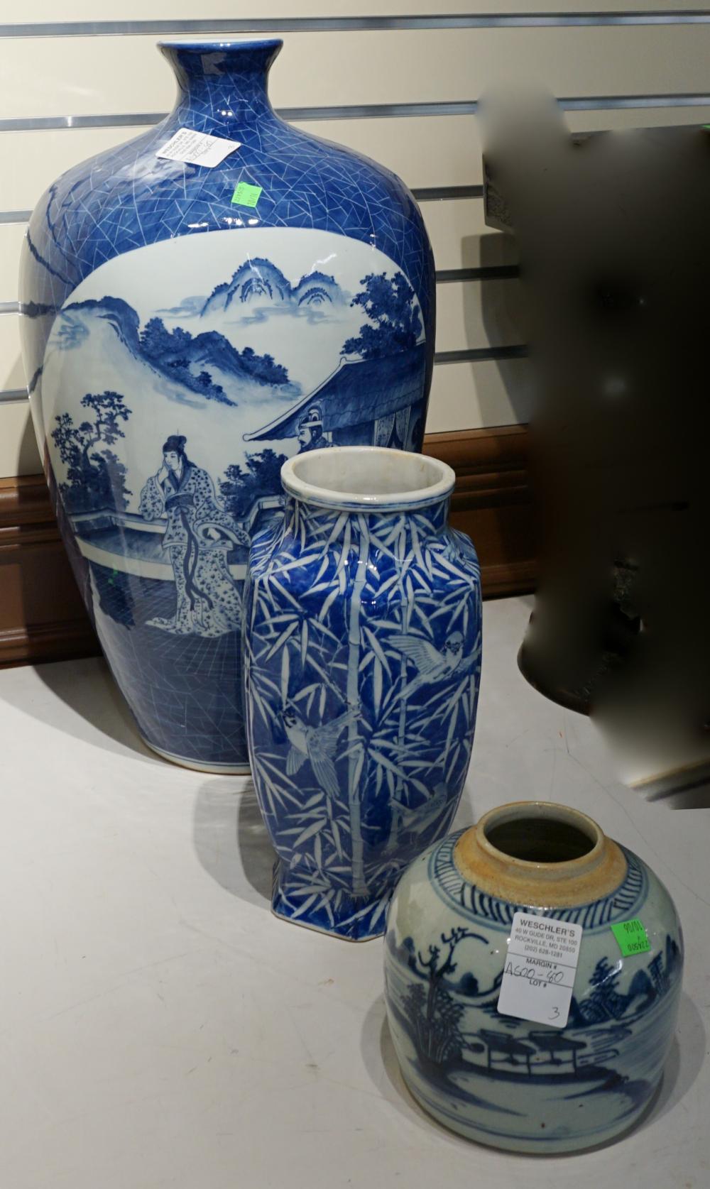 Appraisal: Two Southeast Asian Blue and White Porcelain Vases and a