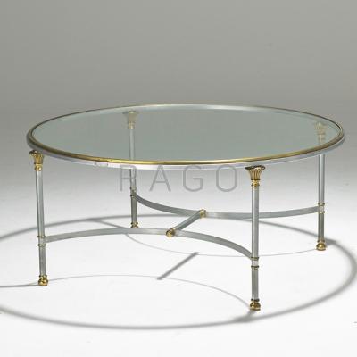 Appraisal: MAISON JANSEN Coffee table France s Matte chromed steel brass