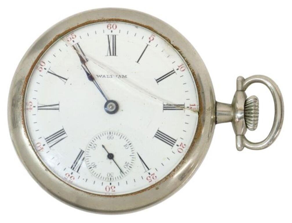 Appraisal: Silverode cased pocket watch American Waltham Watch Company Massachusetts white