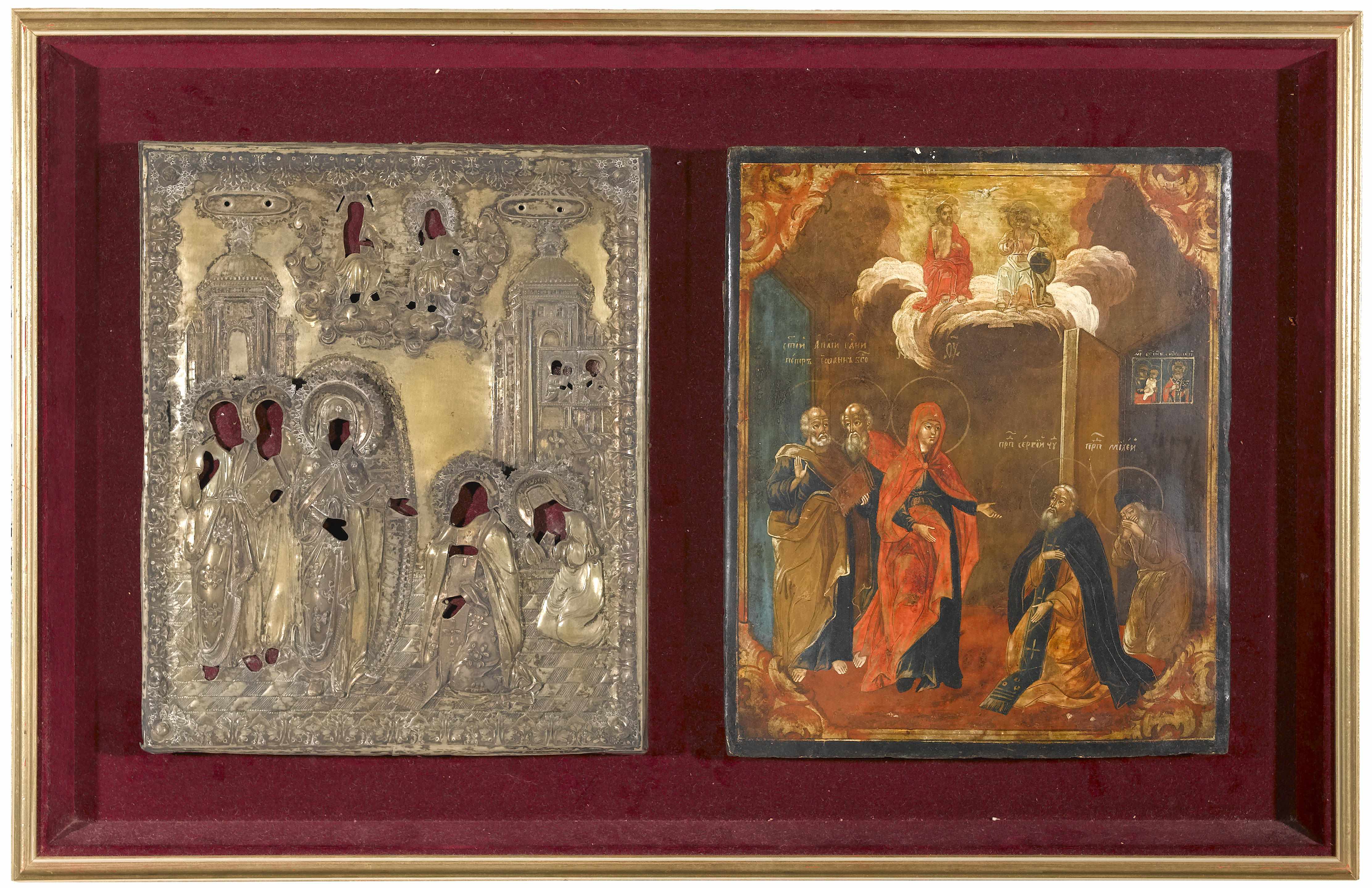 Appraisal: A Russian painted icon with silver gilt oklad second half